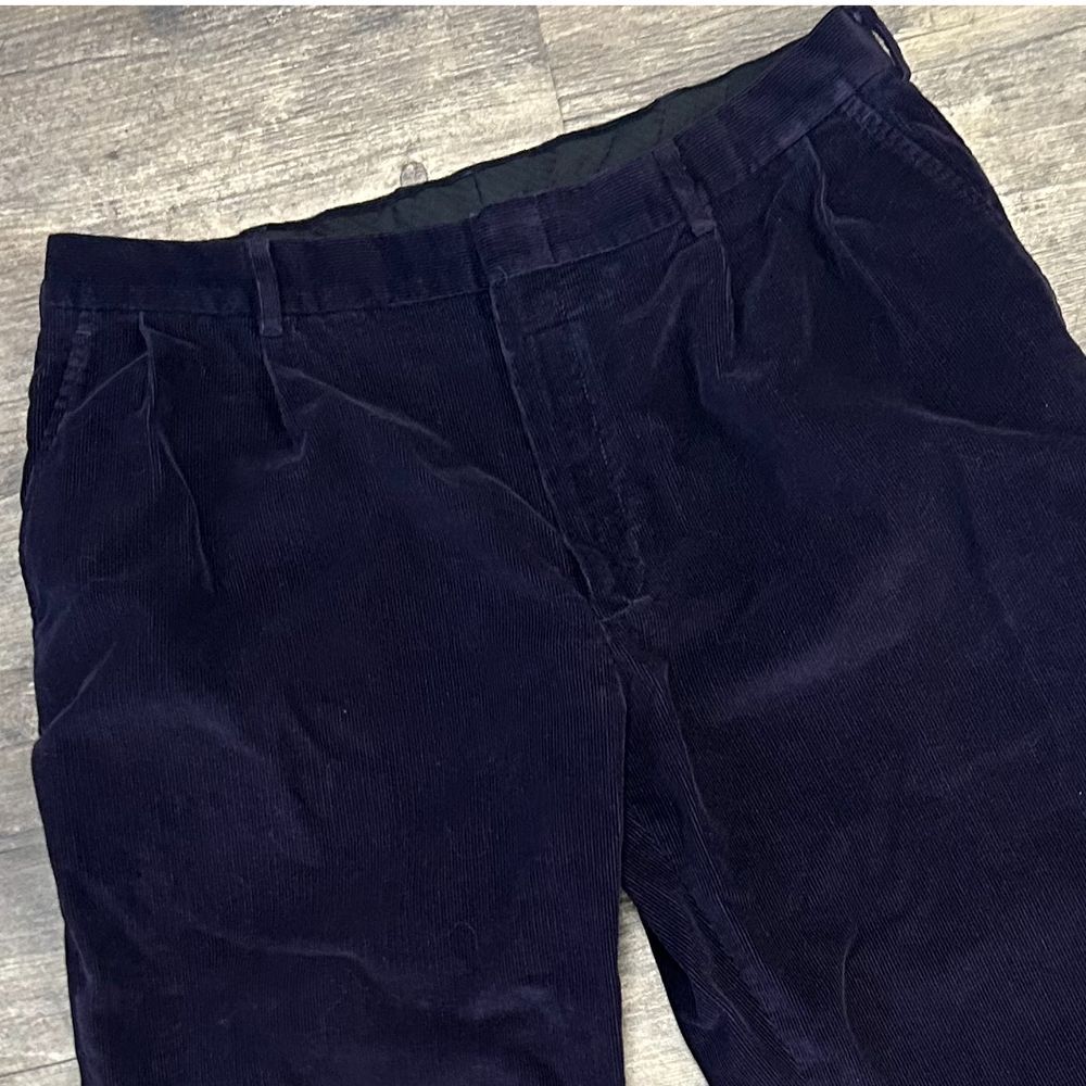 Vintage Lands' End Corduroy Pants Navy Blue Men‎ Size 36 Cotton Pleated (640)